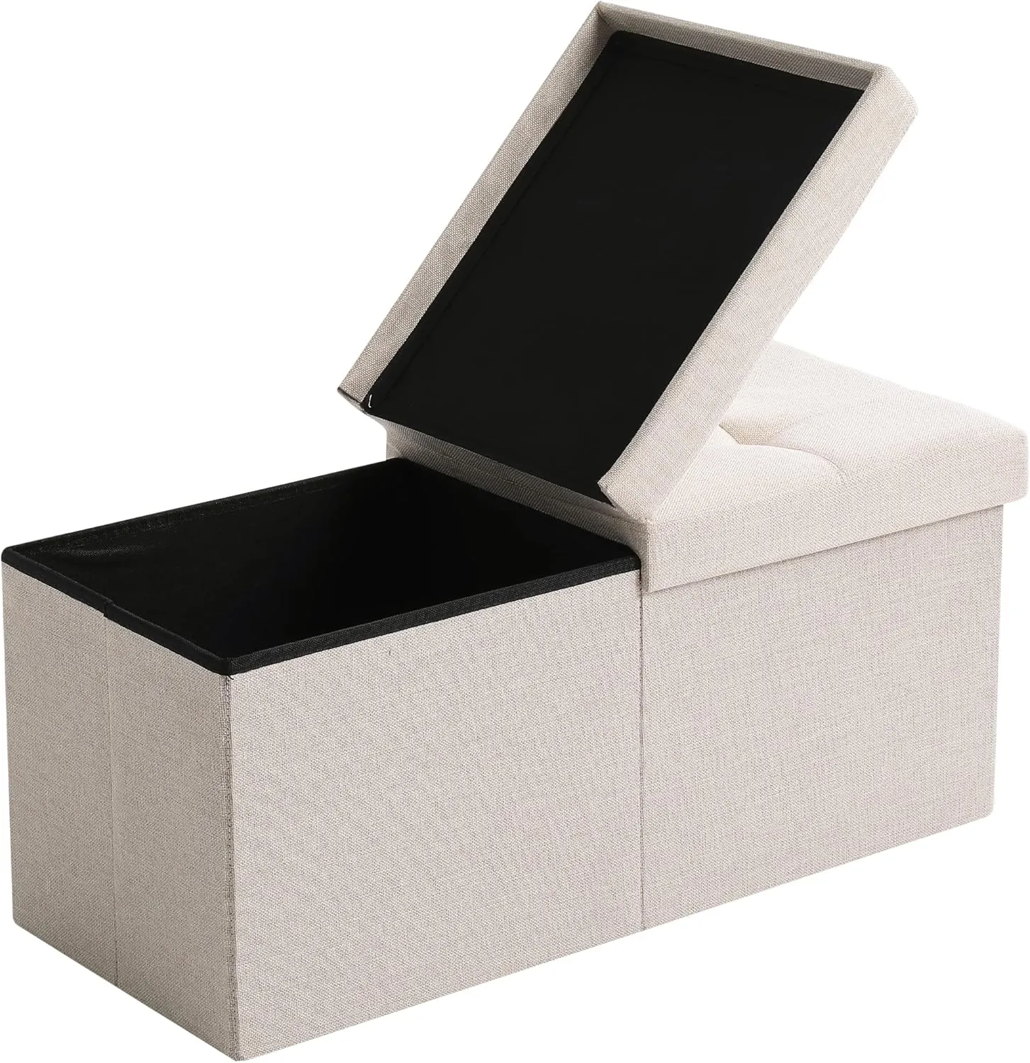 CUYOCA Storage Ottoman Bench Foldable Seat Footrest Shoe Bench End of Bed Storage with Flipping Lid, 75L Storage Space, 30 inches Linen Fabric Beige