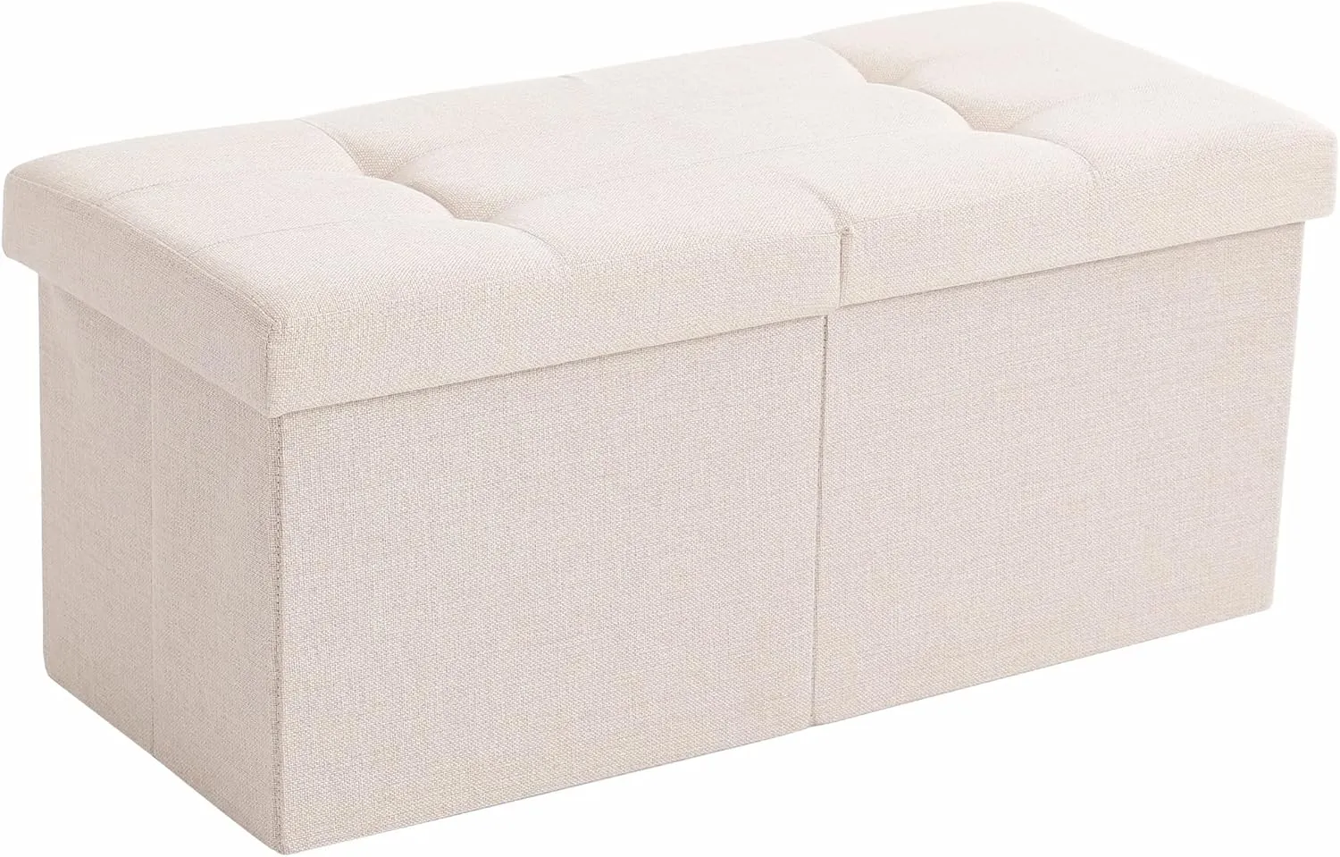 CUYOCA Storage Ottoman Bench Foldable Seat Footrest Shoe Bench End of Bed Storage with Flipping Lid, 75L Storage Space, 30 inches Linen Fabric Beige