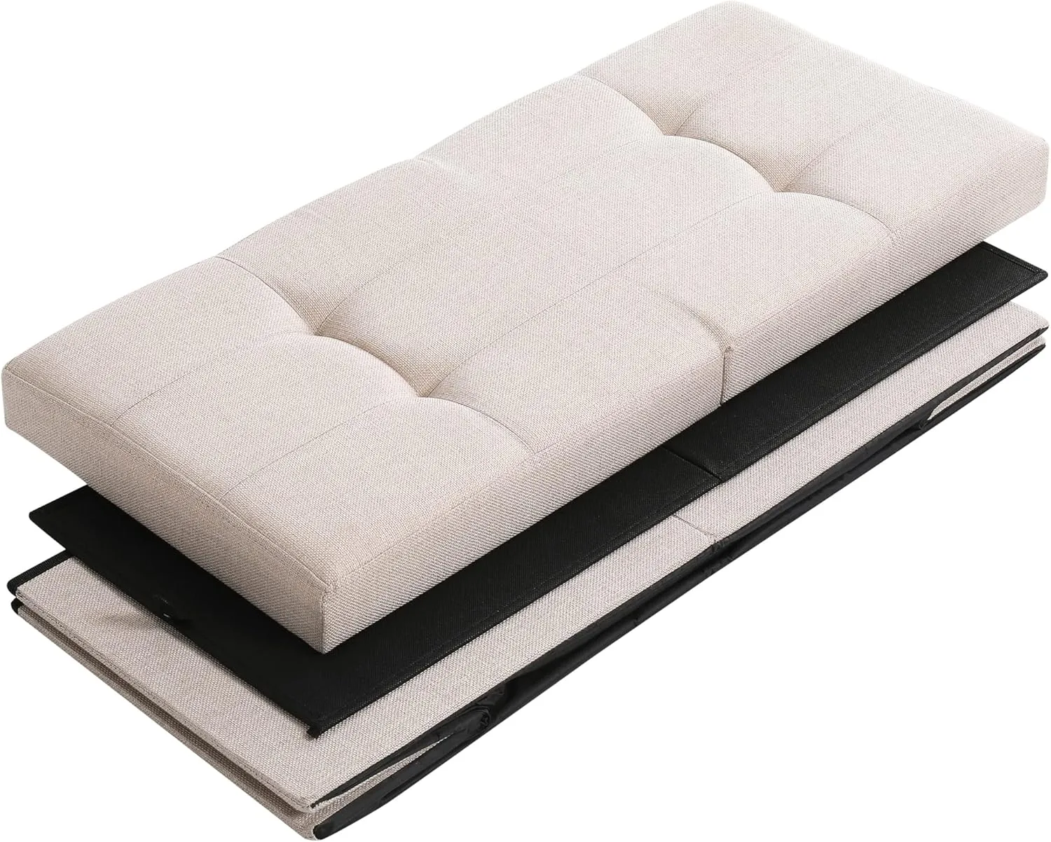 CUYOCA Storage Ottoman Bench Foldable Seat Footrest Shoe Bench End of Bed Storage with Flipping Lid, 75L Storage Space, 30 inches Linen Fabric Beige