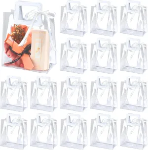 CZWESTC 16 Pack 7 x 8 x 4 Clear Plastic Gift Bags with Handle,Reusable Transparent PVC Plastic Gift Wrap Tote Bag Heavy Duty Gift Wrap Bags (White)