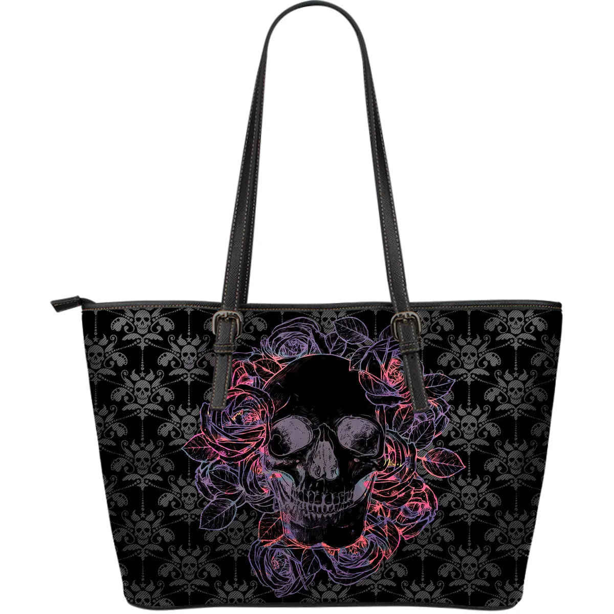 Dark Skull Large Leather Tote Bag