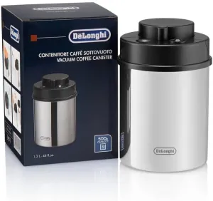 De'Longhi Coffee Canister, Vacuum Sealed Food Storage Container with Airtight Lid & Built-in Date Indicator, Polished Stainless Steel (Holds 1 LB / 500 g), DLSC063
