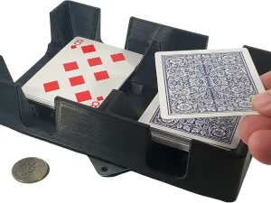 Deluxe Revolving Playing Card Tray That Holds up to 2 Decks of Cards - Durable Black Plastic Card Caddy with a Metal Spinner for Rotating - for Canasta, Rummy, UNO and Other Card Games - Made in USA