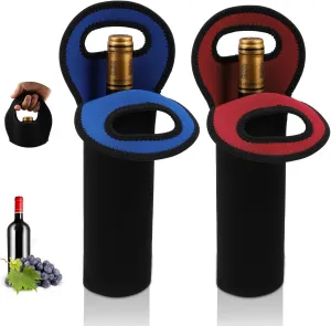 Desing Wish 2 PCS Wine Carrier Tote Bags for 750ml Bottles, Insulated Neoprene Wine Cooler Bags for Gift/Picnic/Party/Beach/Christmas - Red & Blue