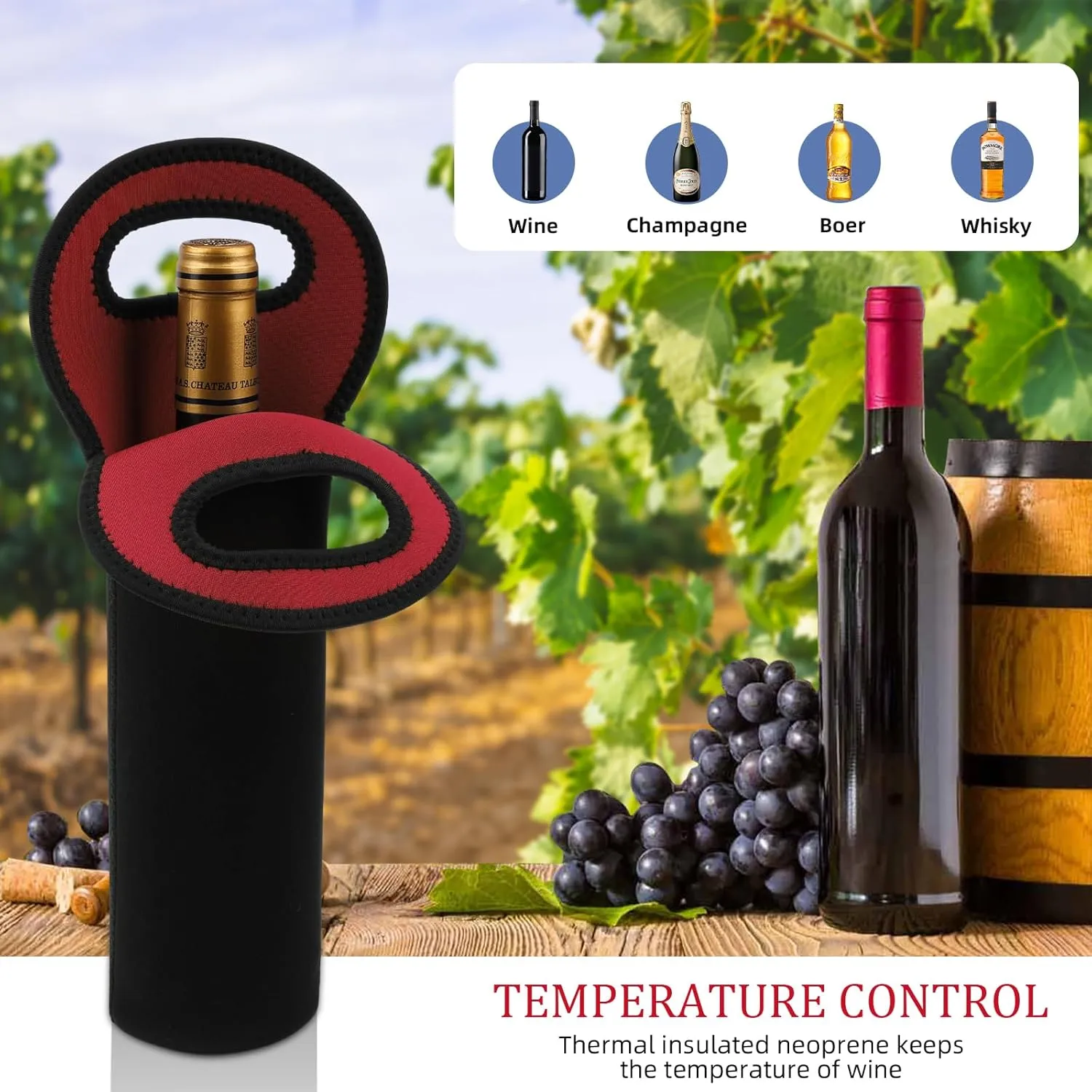 Desing Wish 2 PCS Wine Carrier Tote Bags for 750ml Bottles, Insulated Neoprene Wine Cooler Bags for Gift/Picnic/Party/Beach/Christmas - Red & Blue