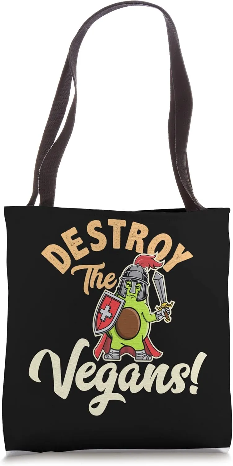 Destroy The Vegans, Funny Vegetarian, Fresh Avocado, Guac Tote Bag