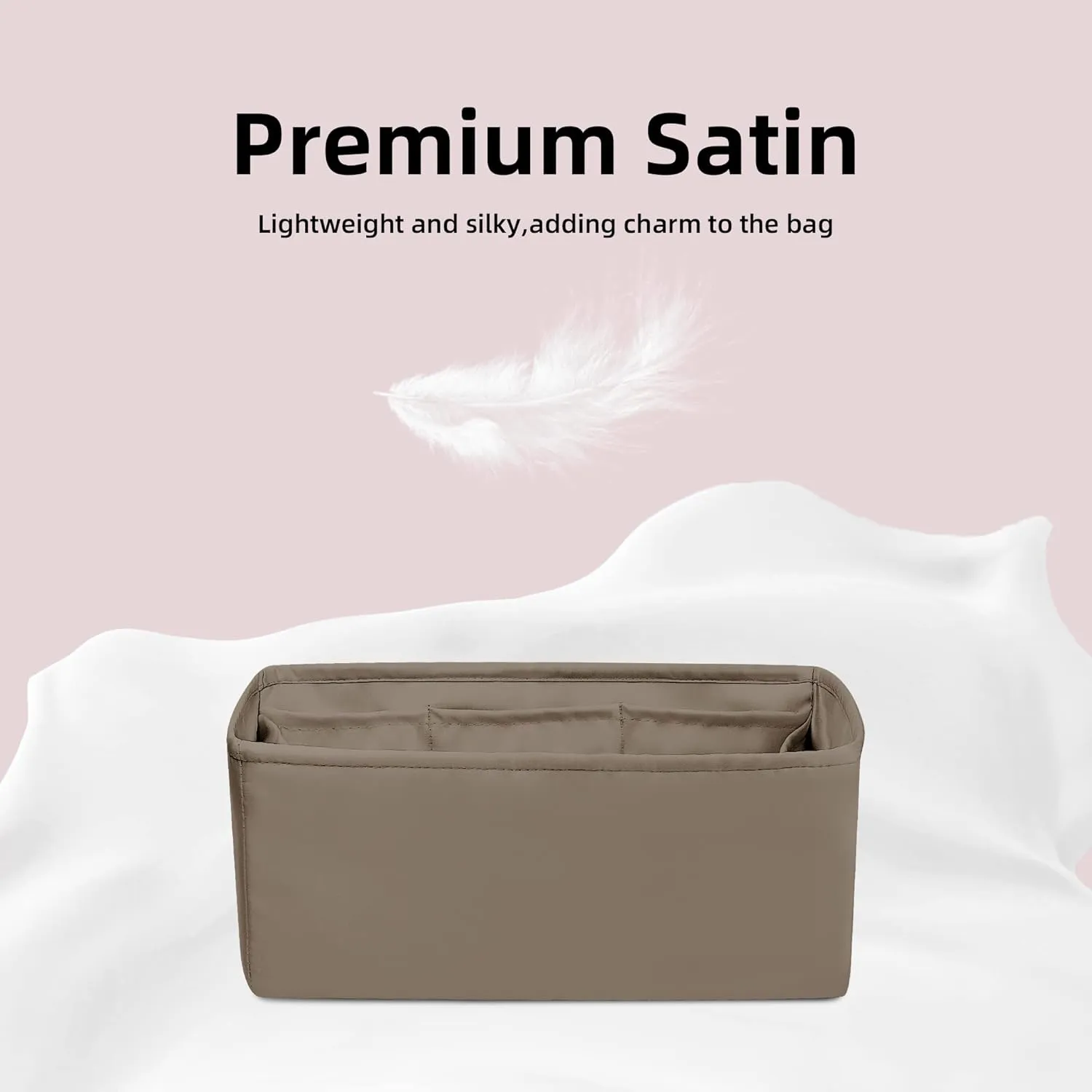 DGAZ Silk Purse Organizer Insert Fits Hermes Herbag 31/39/50 Bags, Luxury Handbag & Tote Organiser, Simplicity bag insert（Etoupe grey,H31）