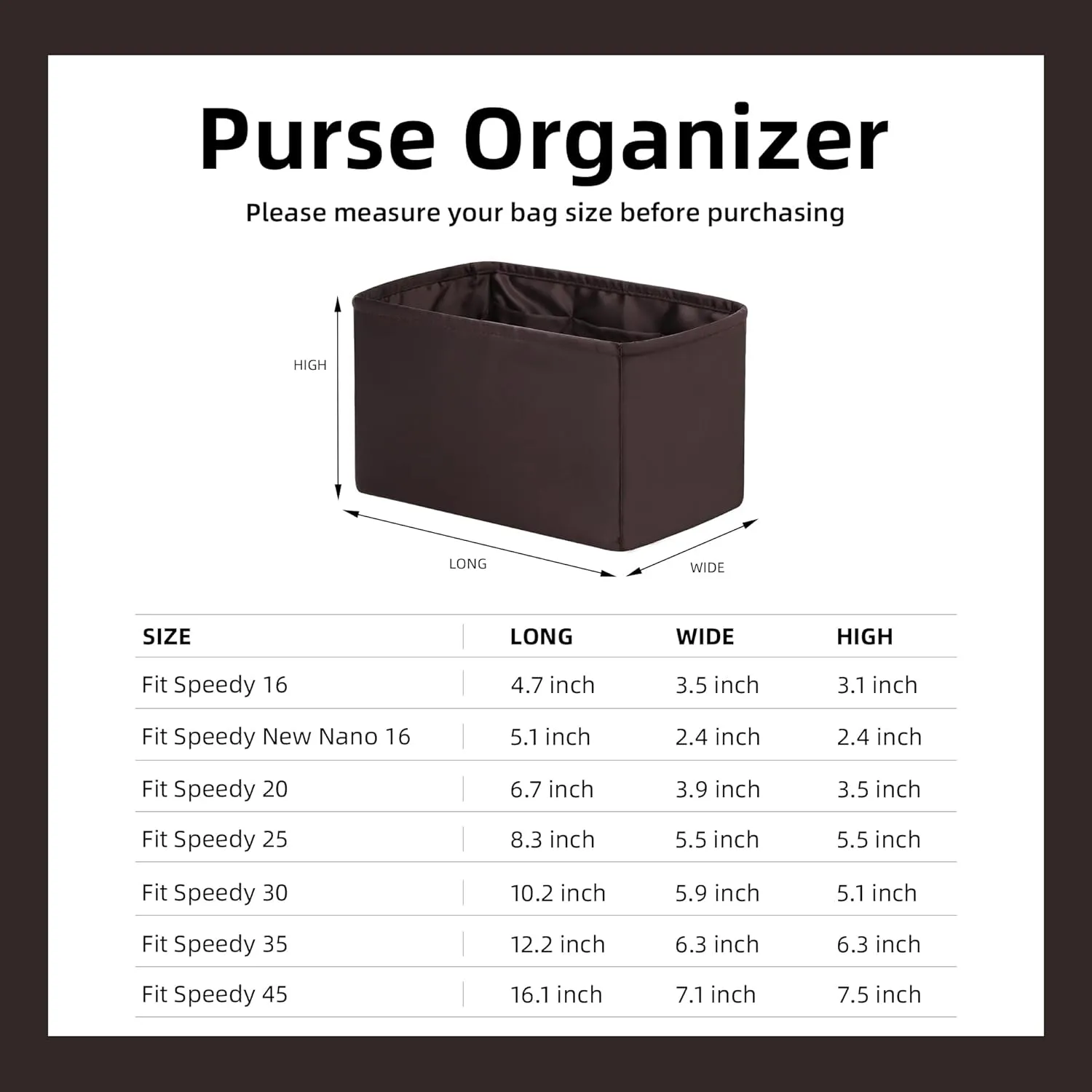 DGAZ Silk Purse Organizer Insert Fits LV Speedy 16/20/25/30/35/45 bags，Silky Smooth Bag Organizer，Luxury Handbag & Tote Shaper（Global Brown，SP20）