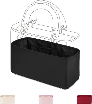 DGAZ Silk Purse Organizer Insert For Lady-Dior Micro/Mini/S/M/L bags，Silky Smooth Bag Organizer，Luxury Handbag & Tote Shaper（Black，L）