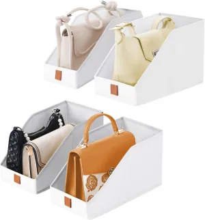 DIMJ Closet Organizers for Purses and Bag Storage, Small Storage Bins Foldable, Storage Baskets for Shelves, Wardrobe, Bedroom, Office - Fabric Cube Storage 4 Pack(White, 5.9 x 11.8 x 6.7 in)
