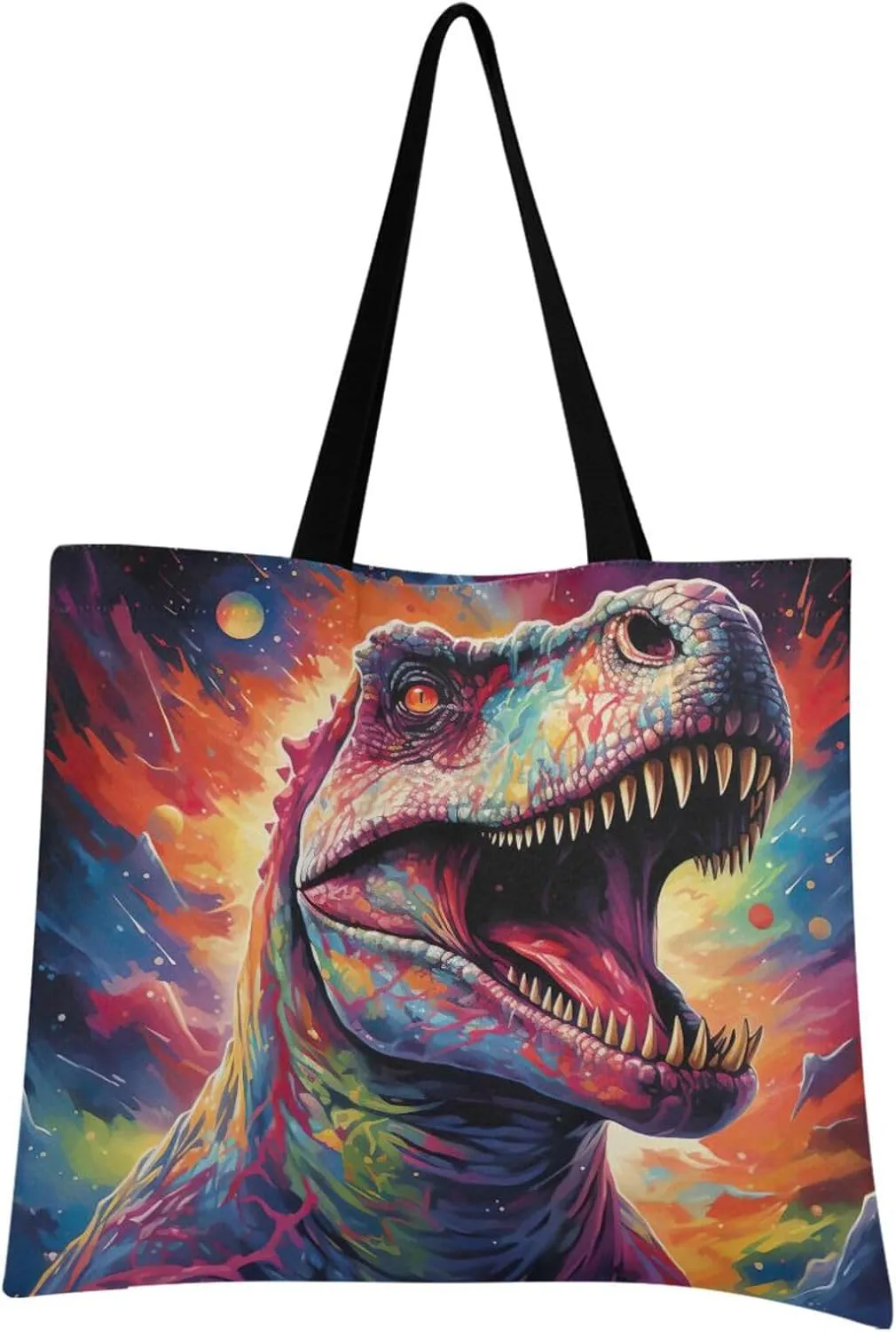 Dinosaur Dino Roar Color Galaxy Tote Bag for Women Girl Canvas Shoulder Handbags Reusable Grocery Bags Large Purse with Inner Pocket 214a5382