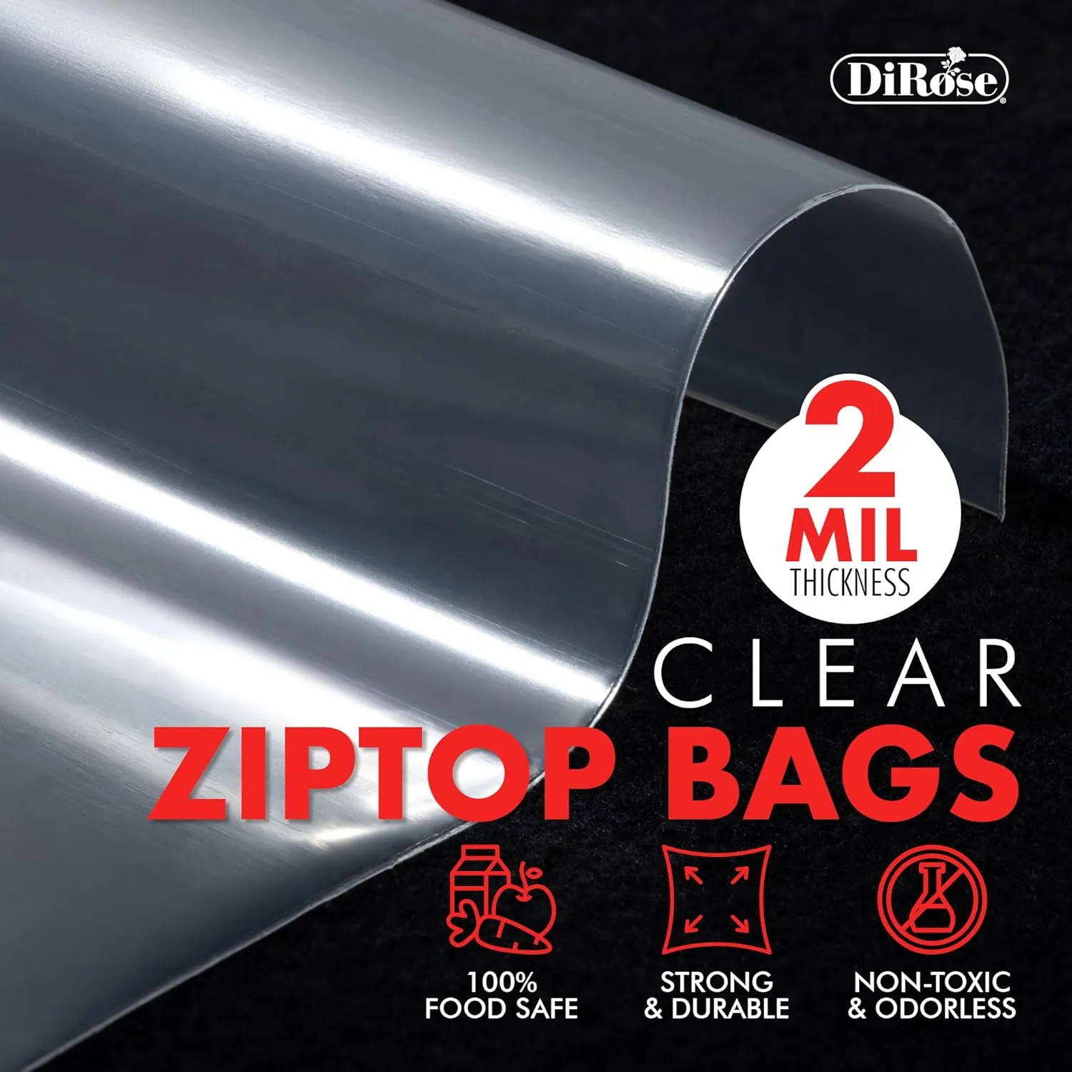 Dirose 7" x 8" Clear Reclosable Poly Bags – Pack of 1000, 2 Mil Thickness – Resealable Plastic Zip Bags for Snacks, Hardware, Arts & Crafts, and Storage