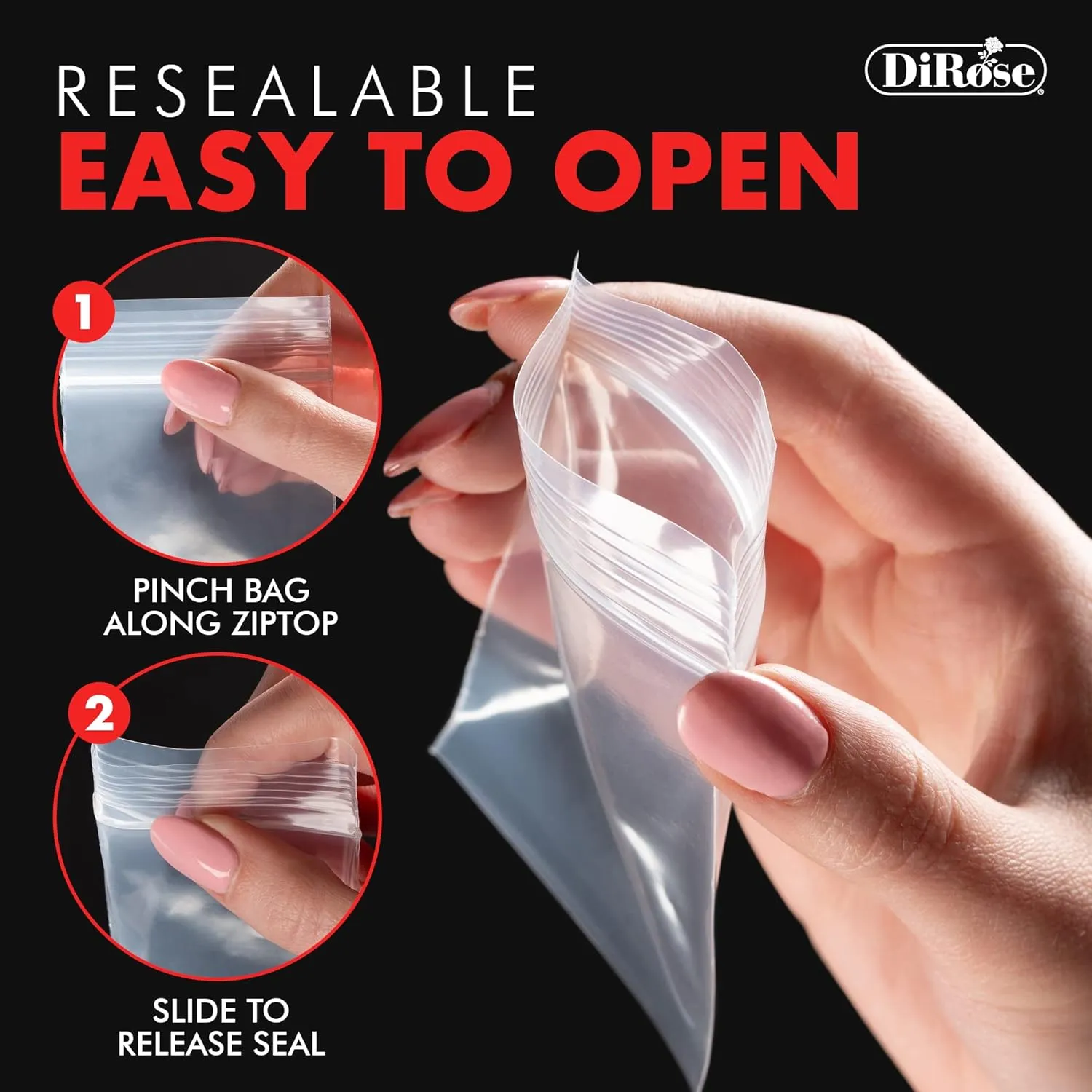 Dirose 7" x 8" Clear Reclosable Poly Bags – Pack of 1000, 2 Mil Thickness – Resealable Plastic Zip Bags for Snacks, Hardware, Arts & Crafts, and Storage