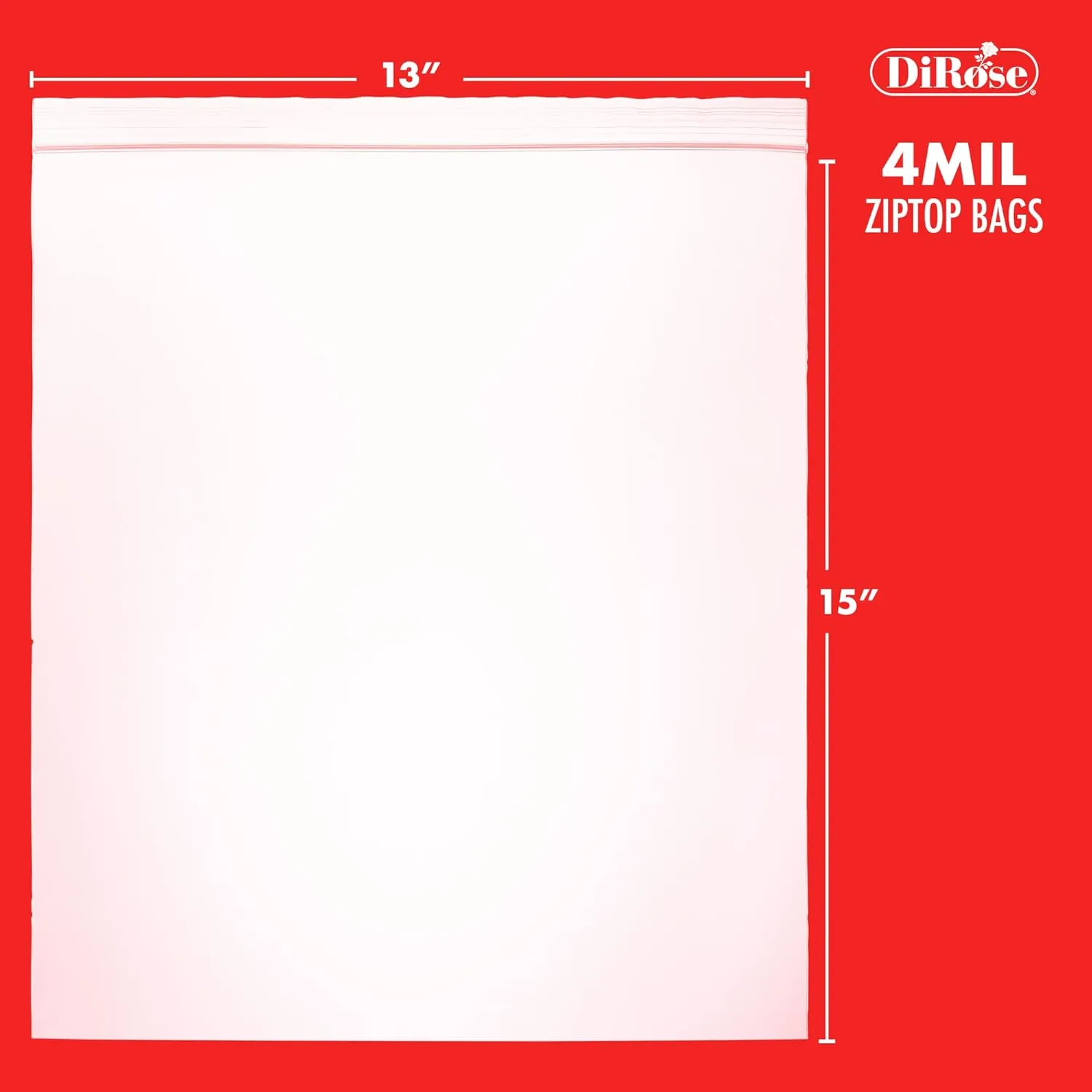 Dirose Resealable Poly Zip Top Clear Bags - 13" x 15", 4 Mil - 100 Count for Gifts, Cards, Stationery, Apparel