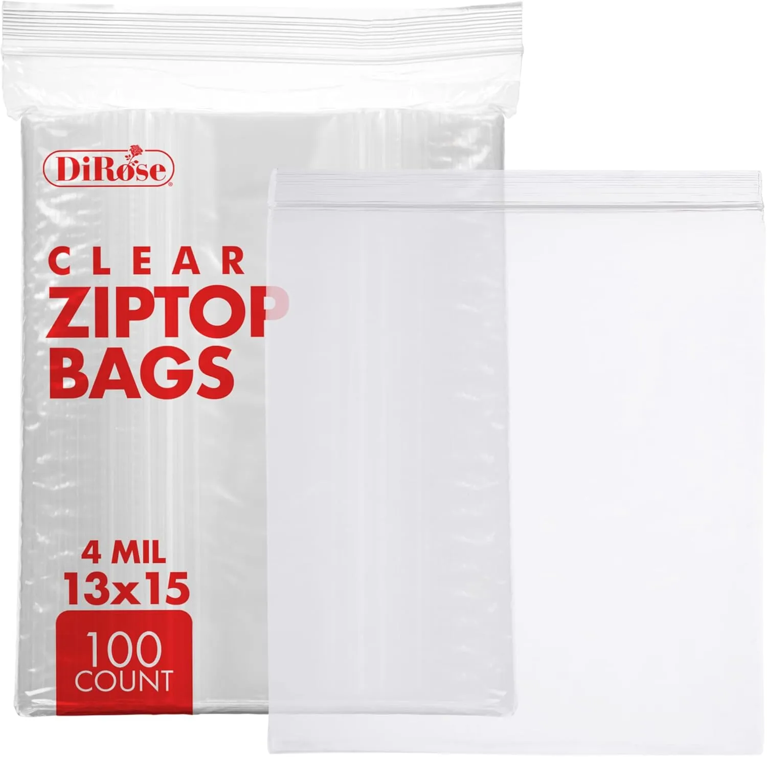 Dirose Resealable Poly Zip Top Clear Bags - 13" x 15", 4 Mil - 100 Count for Gifts, Cards, Stationery, Apparel