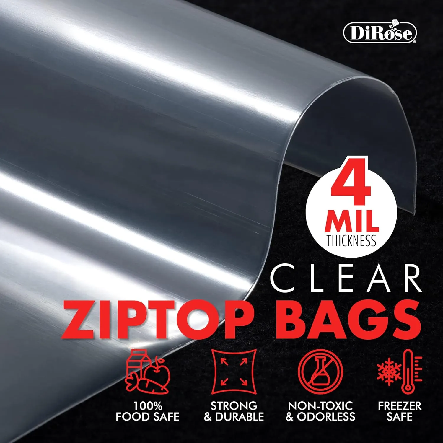 Dirose Resealable Poly Zip Top Clear Bags - 13" x 15", 4 Mil - 100 Count for Gifts, Cards, Stationery, Apparel