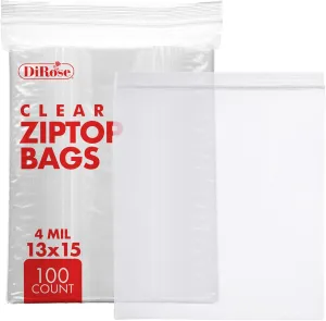 Dirose Resealable Poly Zip Top Clear Bags - 13" x 15", 4 Mil - 100 Count for Gifts, Cards, Stationery, Apparel