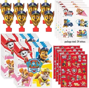 Disney Paw Patrol Party Favors Bundle for 8 Guests - 8 Blowouts, 8 Loot Bags, 4 Sticker Sheets, 4 Tattoo Sheets
