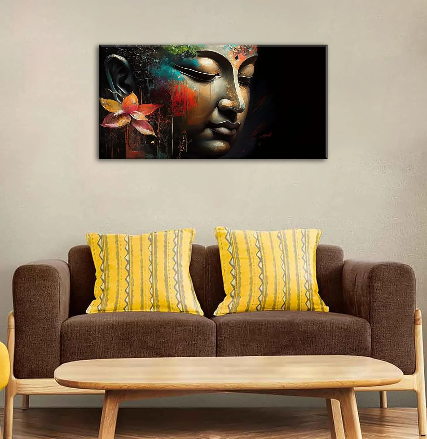 DJSYLIFE Buddha Wall Art for Living Room Large 1 Piece Zen Photo Picture HD Canvas Print Paintings for Yoga Room Home Decor Modern Artwork Wooden Framed Ready to Hang Decorations 20" x 40"