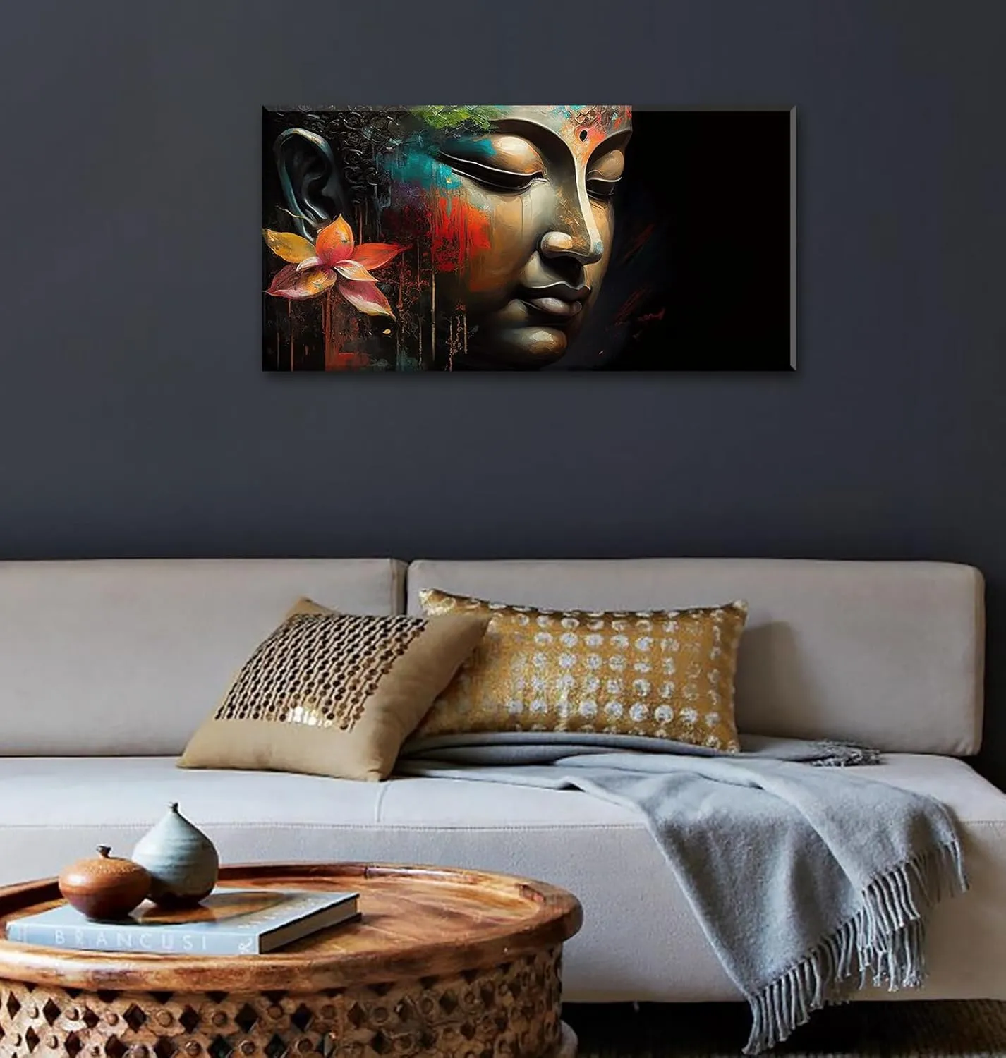 DJSYLIFE Buddha Wall Art for Living Room Large 1 Piece Zen Photo Picture HD Canvas Print Paintings for Yoga Room Home Decor Modern Artwork Wooden Framed Ready to Hang Decorations 20" x 40"