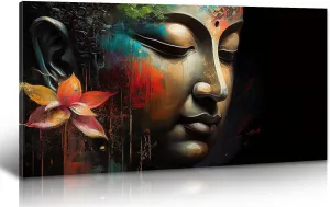 DJSYLIFE Buddha Wall Art for Living Room Large 1 Piece Zen Photo Picture HD Canvas Print Paintings for Yoga Room Home Decor Modern Artwork Wooden Framed Ready to Hang Decorations 20" x 40"