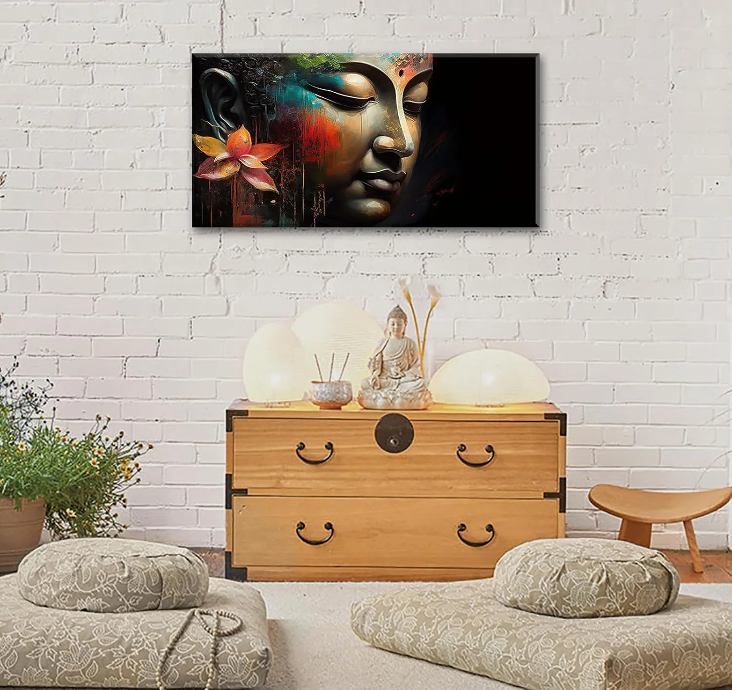 DJSYLIFE Buddha Wall Art for Living Room Large 1 Piece Zen Photo Picture HD Canvas Print Paintings for Yoga Room Home Decor Modern Artwork Wooden Framed Ready to Hang Decorations 20" x 40"