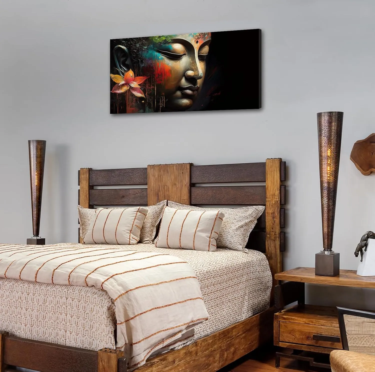 DJSYLIFE Buddha Wall Art for Living Room Large 1 Piece Zen Photo Picture HD Canvas Print Paintings for Yoga Room Home Decor Modern Artwork Wooden Framed Ready to Hang Decorations 20" x 40"