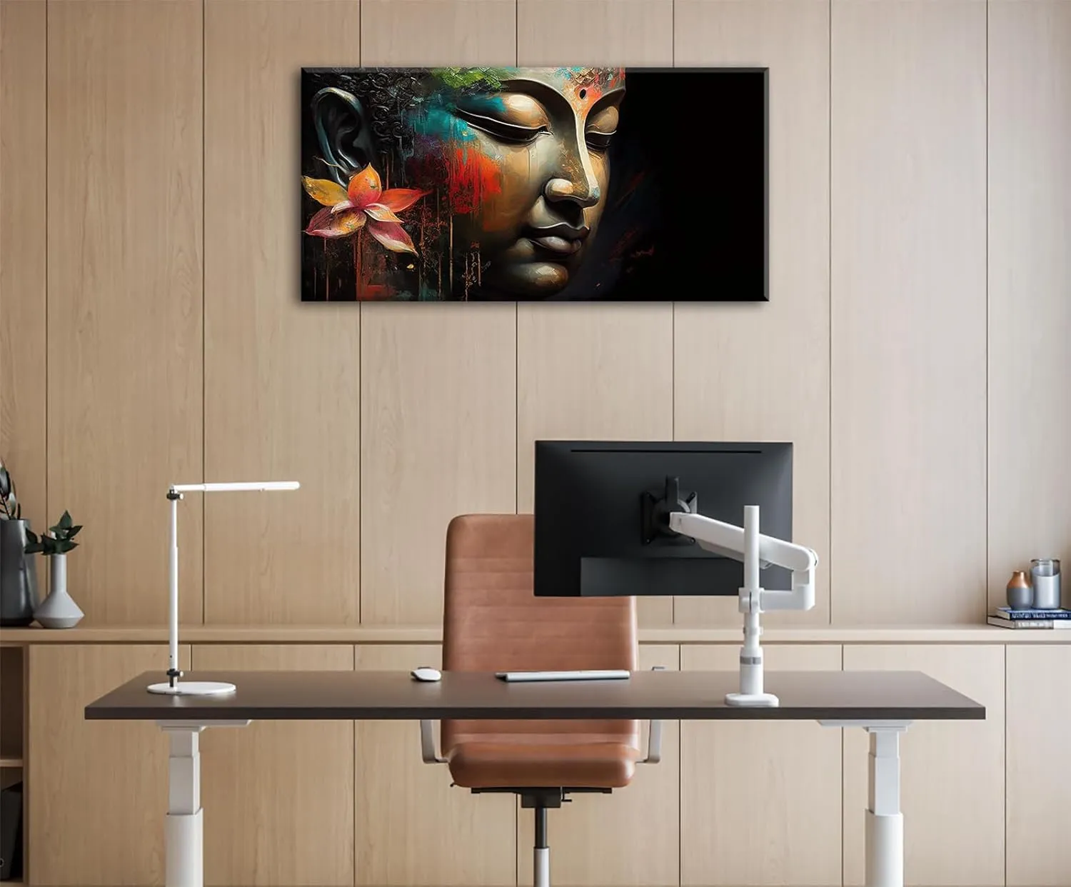 DJSYLIFE Buddha Wall Art for Living Room Large 1 Piece Zen Photo Picture HD Canvas Print Paintings for Yoga Room Home Decor Modern Artwork Wooden Framed Ready to Hang Decorations 20" x 40"