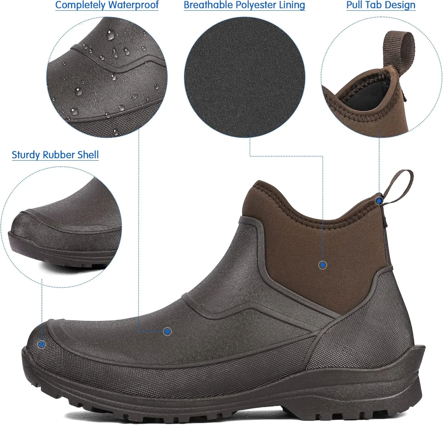 DKSUKO Men's Waterproof Neoprene Ankle Muck Boots,Durable Insulated Rubber Slip On Water Deck Boots,Outdoor Rain Footwear,Anti-Slip Mud Shoes