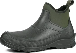 DKSUKO Men's Waterproof Neoprene Ankle Muck Boots,Durable Insulated Rubber Slip On Water Deck Boots,Outdoor Rain Footwear,Anti-Slip Mud Shoes