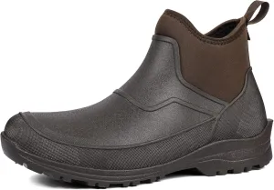 DKSUKO Men's Waterproof Neoprene Ankle Muck Boots,Durable Insulated Rubber Slip On Water Deck Boots,Outdoor Rain Footwear,Anti-Slip Mud Shoes