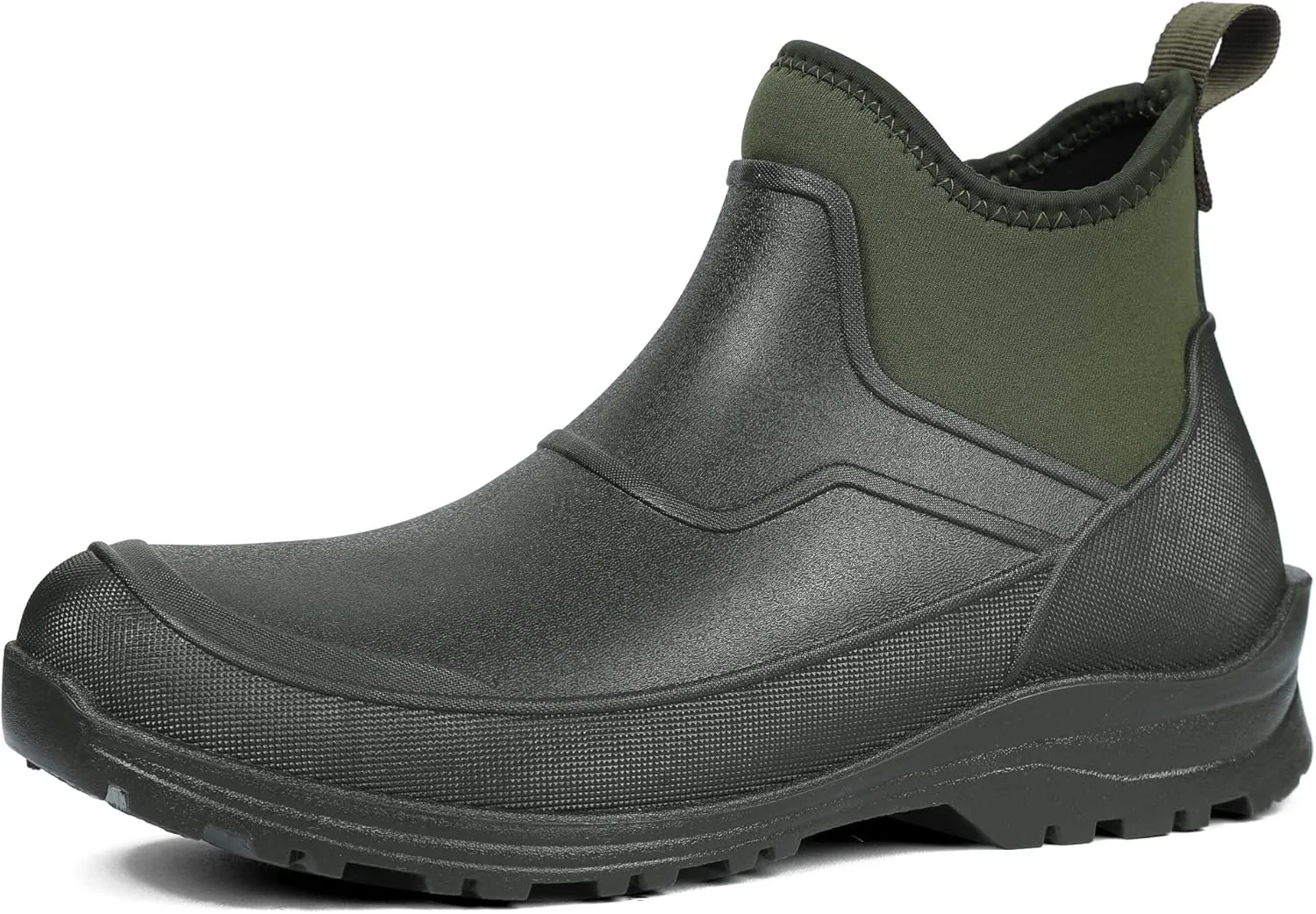 DKSUKO Men's Waterproof Neoprene Ankle Muck Boots,Durable Insulated Rubber Slip On Water Deck Boots,Outdoor Rain Footwear,Anti-Slip Mud Shoes