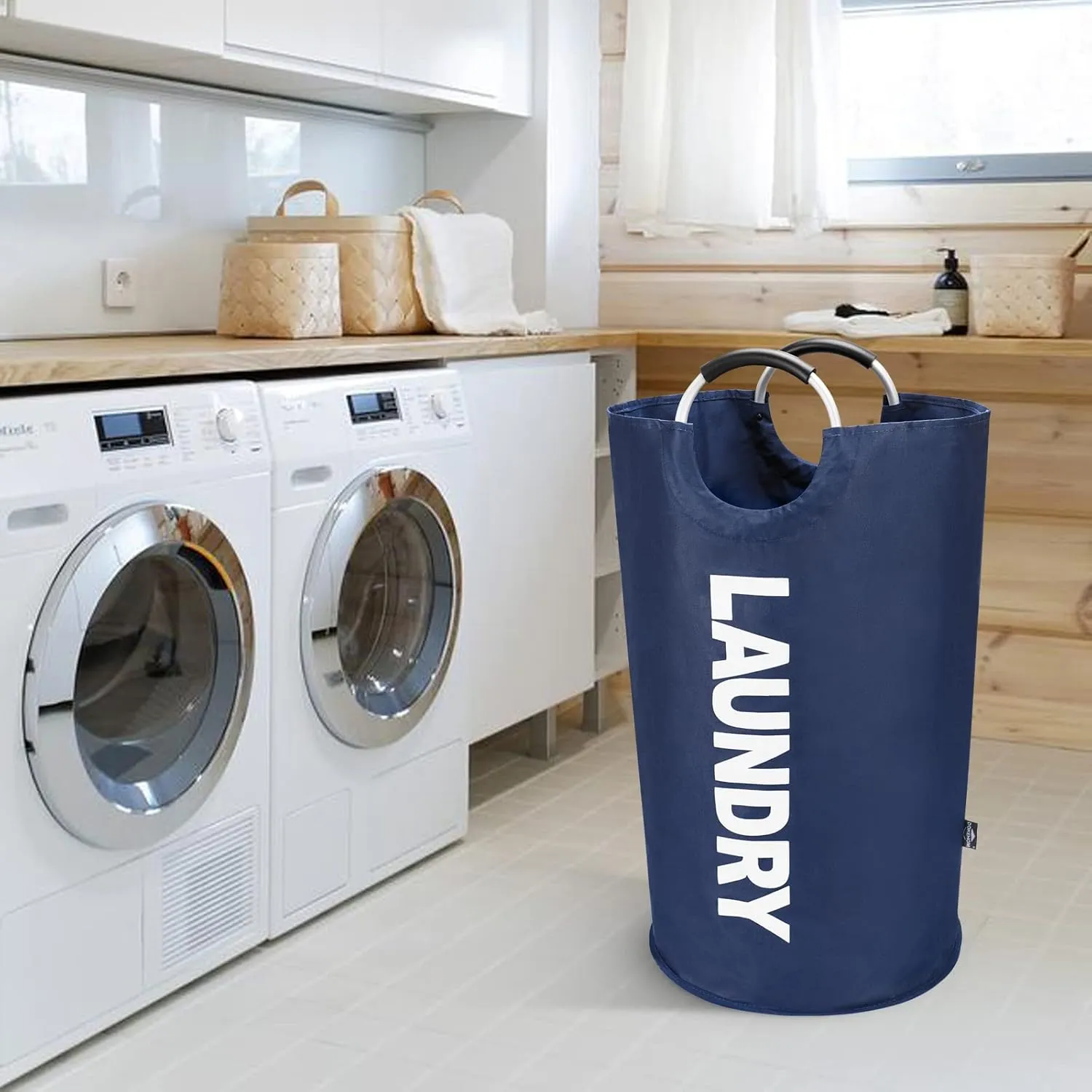 DOKEHOM 125L X-Large Collapsible Washing Laundry Basket Bag (7 Colors) for Bedroom, Fabric (Dark Blue, XL)