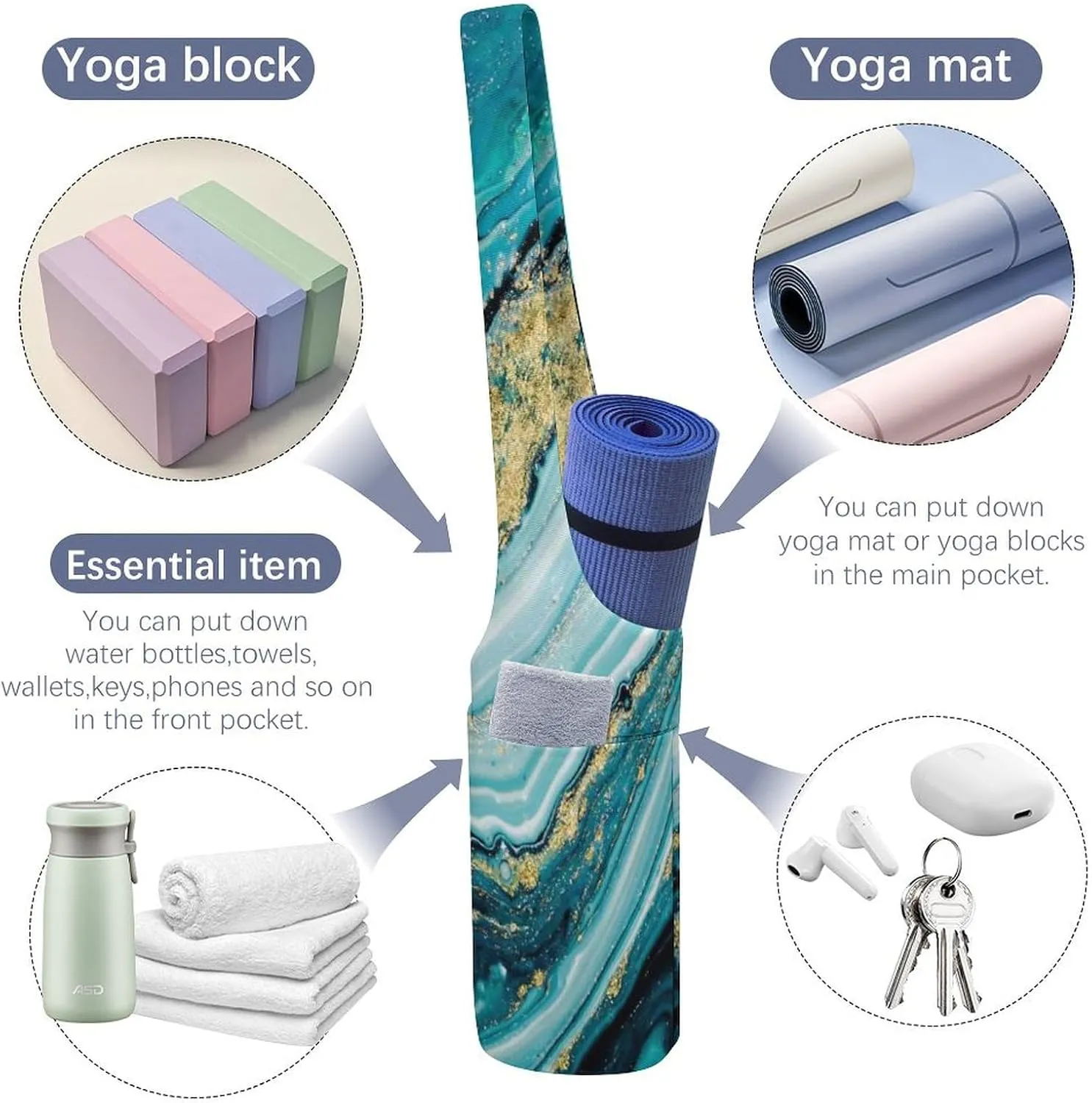 Donnapink Yoga Mat Bag, Canvas Storage Bag with Pocket Shoulder Strap, Fashion Mat Bag