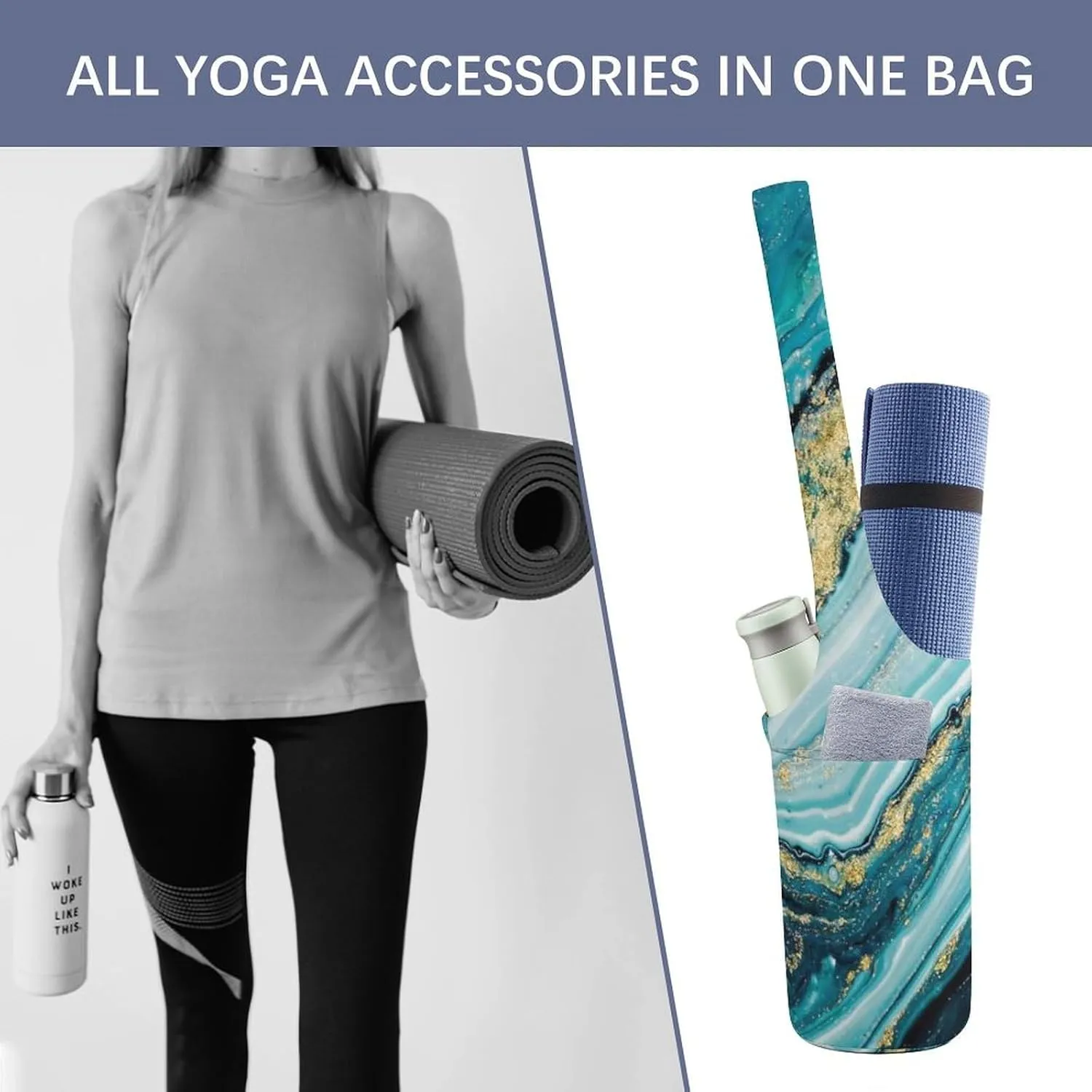 Donnapink Yoga Mat Bag, Canvas Storage Bag with Pocket Shoulder Strap, Fashion Mat Bag