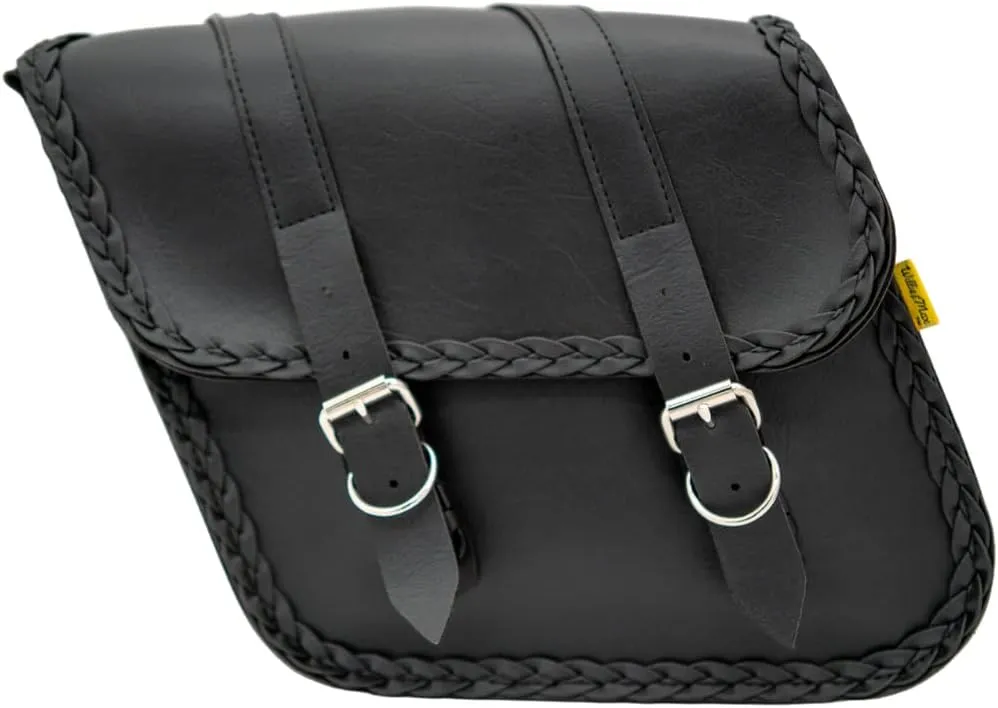 Dowco Willie & Max 58707-20 Braided Series: Synthetic Leather Compact Slant Motorcycle Saddlebag Set, Black, Universal Fit, 10 Liter Each/20 Liter Total Capacity