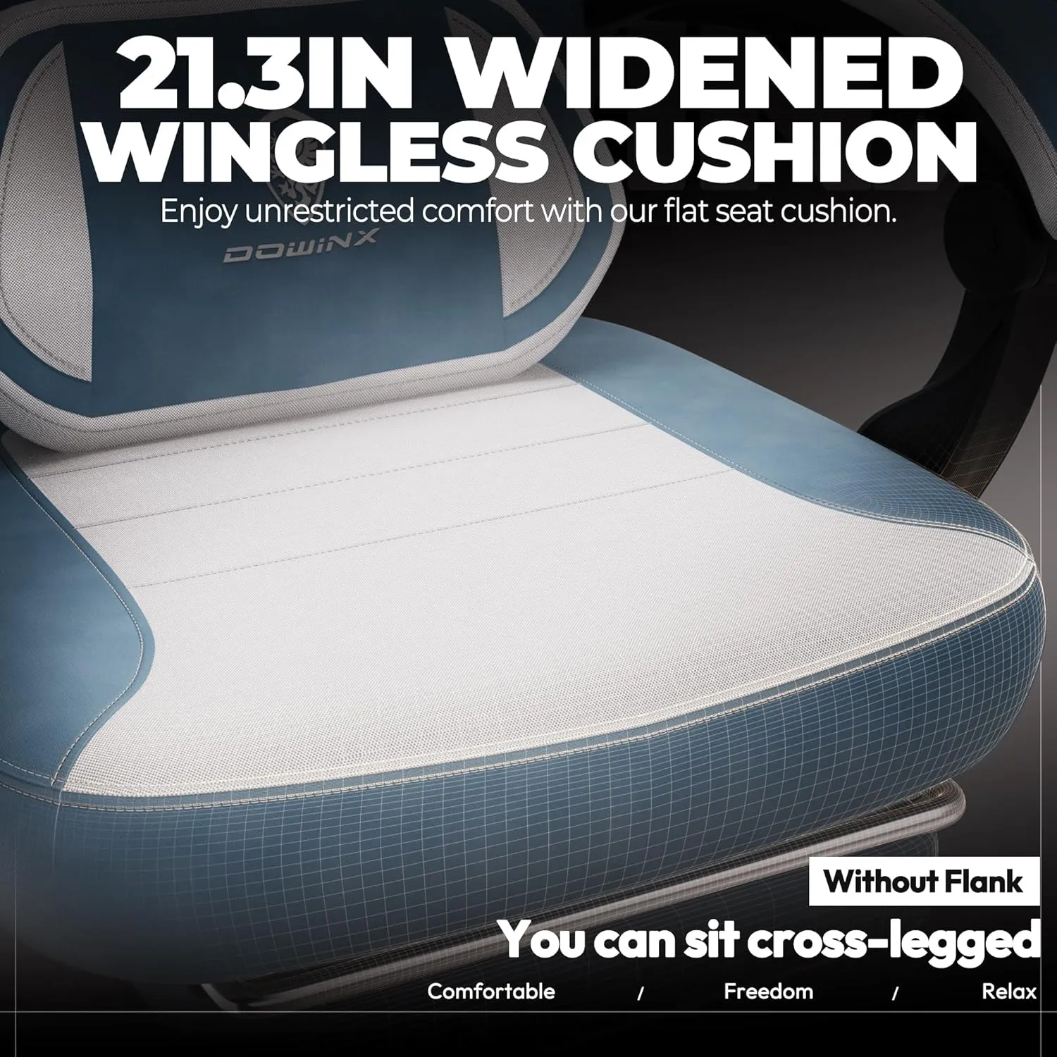 Dowinx Fabric Gaming Chair with Footrest,Big and Tall Game Chair for Heavy People, Gamer Chair with Massage Lumbar Support,Ergonomic Computer Gaming Chair for 200lbs (Fabric,Blue)
