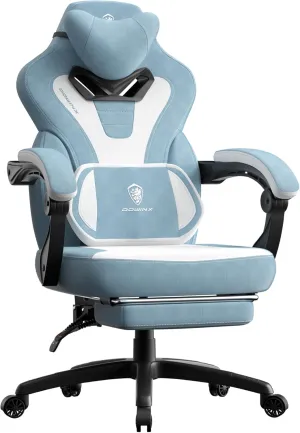 Dowinx Fabric Gaming Chair with Footrest,Big and Tall Game Chair for Heavy People, Gamer Chair with Massage Lumbar Support,Ergonomic Computer Gaming Chair for 200lbs (Fabric,Blue)