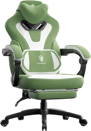 Dowinx Fabric Gaming Chair with Footrest,Big and Tall Game Chair for Heavy People, Gamer Chair with Massage Lumbar Support,Ergonomic Computer Gaming Chair for 200lbs (Fabric,Green)