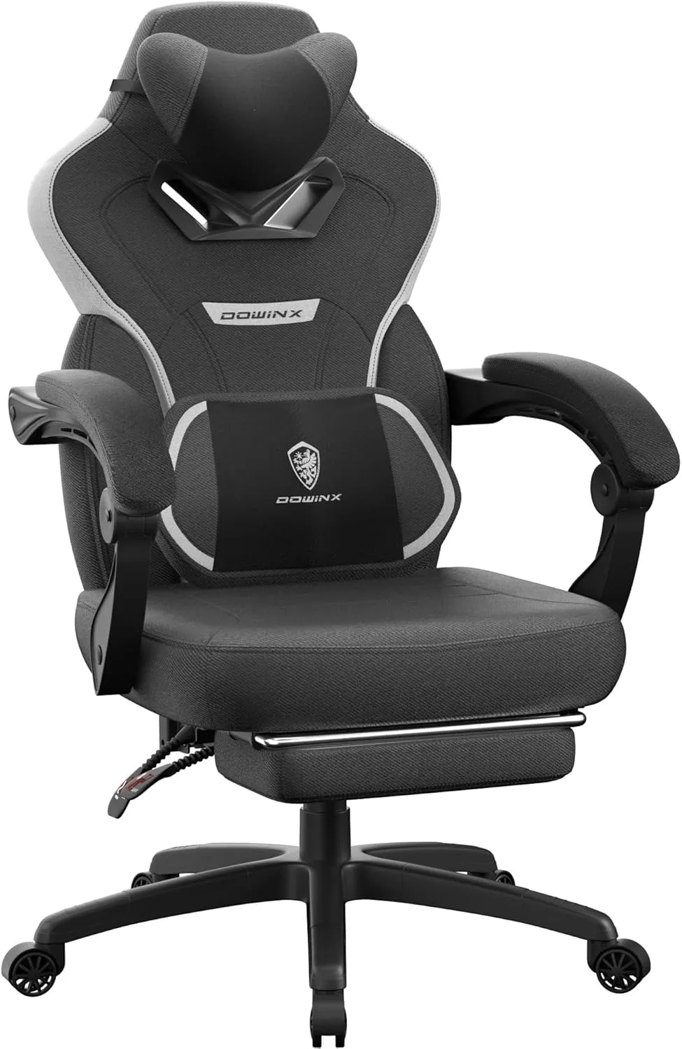 Dowinx Gaming Chair with Footrest, Fabric Gamer Chair for Heavy People, Chaise Gaming for Adult with Massage for 200lbs (Fabric,Black)