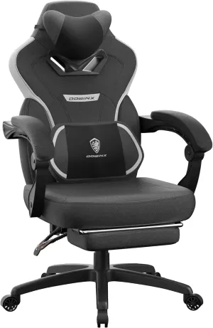 Dowinx Gaming Chair with Footrest, Fabric Gamer Chair for Heavy People, Chaise Gaming for Adult with Massage for 200lbs (Fabric,Black)