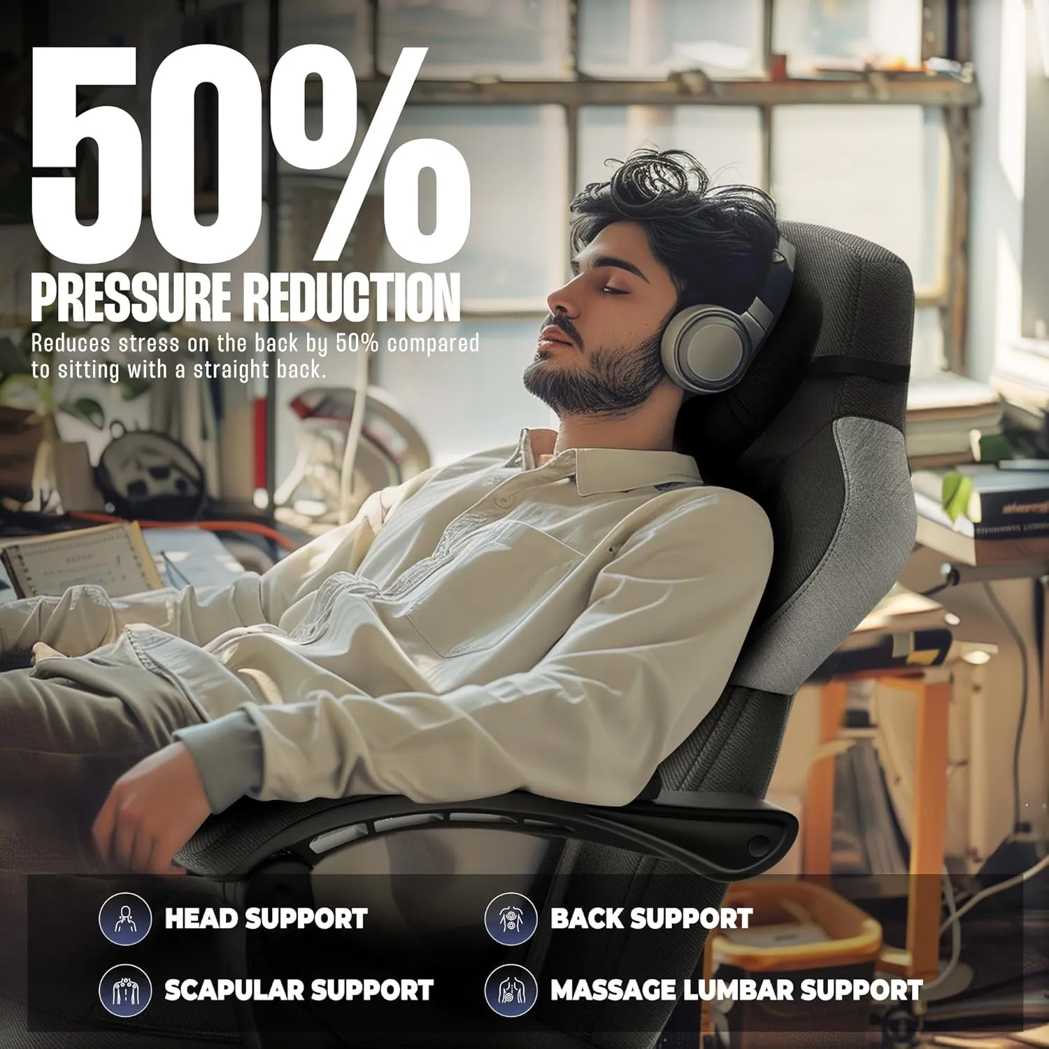 Dowinx Gaming Chair with Footrest, Fabric Gamer Chair for Heavy People, Chaise Gaming for Adult with Massage for 200lbs (Fabric,Black)