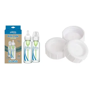 Dr. Brown's Natural Flow Anti-Colic Options  Narrow Glass Baby Bottle 8 oz/250 mL & Travel and Storage Baby Bottle Caps for Natural Flow and Options  Baby Bottles - 3-Pack - Narrow