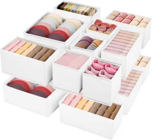 Drawer Clothing Organizer 16-Pack, White 3 Sizes Underwear Drawer Dividers, Fabric Folding Wardrobe Organizer, Can Store Baby Clothes, Bras, Underwear, Panties, Belts, Socks, Ties, etc.