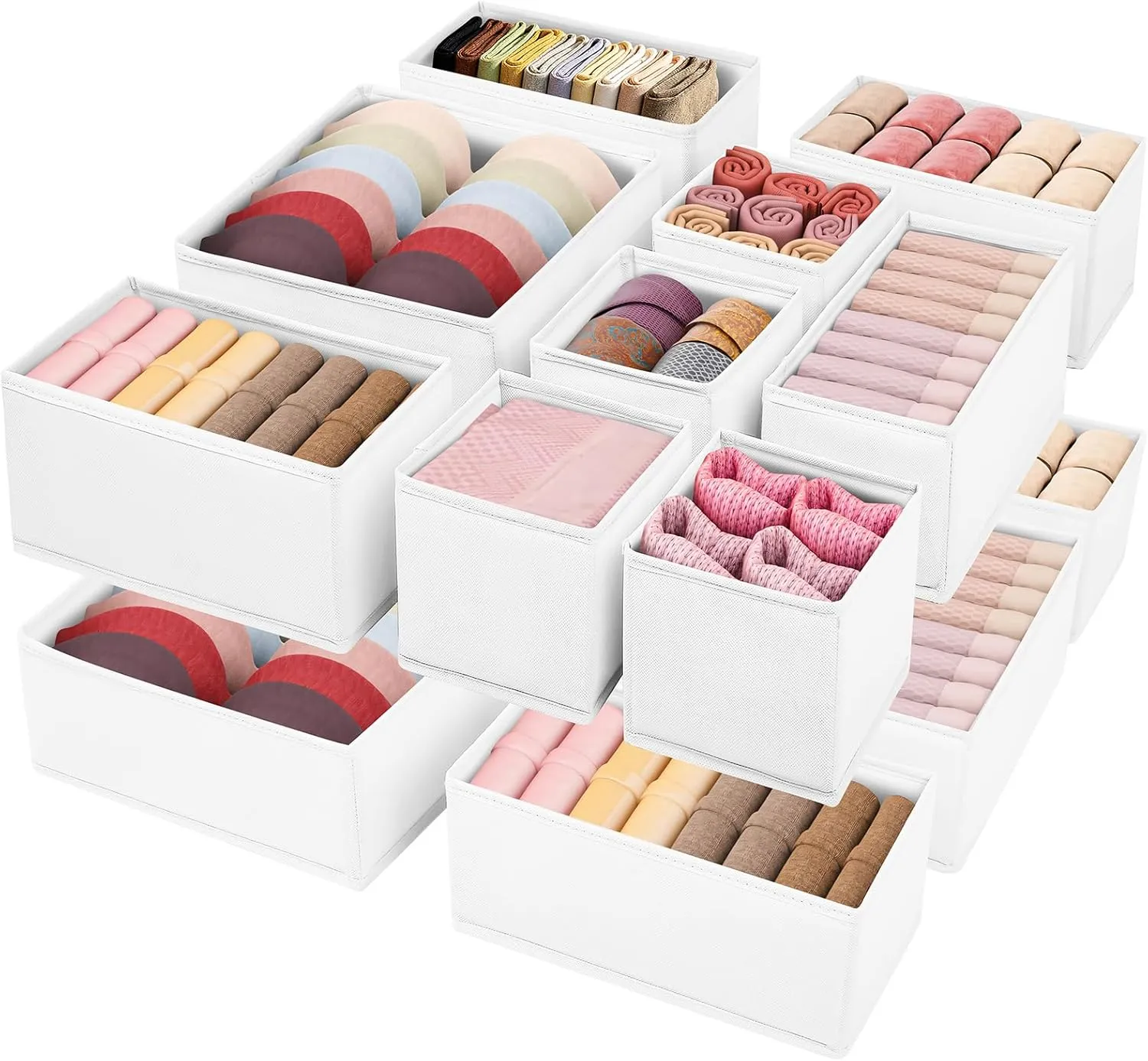 Drawer Clothing Organizer 16-Pack, White 3 Sizes Underwear Drawer Dividers, Fabric Folding Wardrobe Organizer, Can Store Baby Clothes, Bras, Underwear, Panties, Belts, Socks, Ties, etc.
