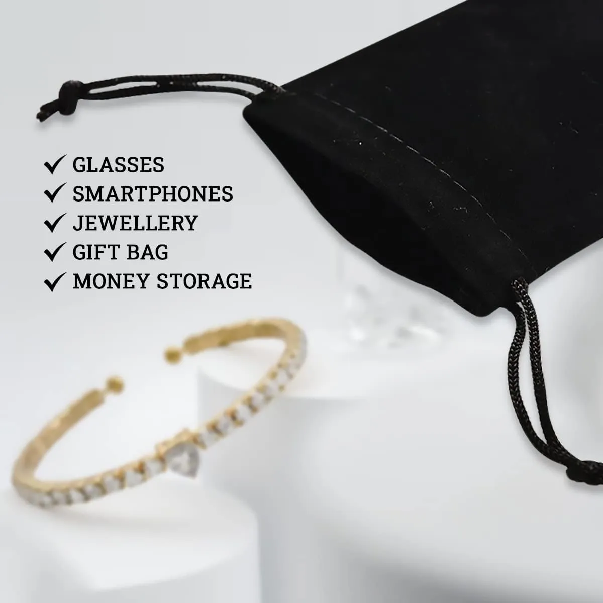 Drawstring Pouch, Black Velvet Bag for Jewelry, Gift Bag, Shoes, Food, Clothes with Flexible Uses 10 x 10 Inch (Black, 10x10 Inch, 4 Pieces)