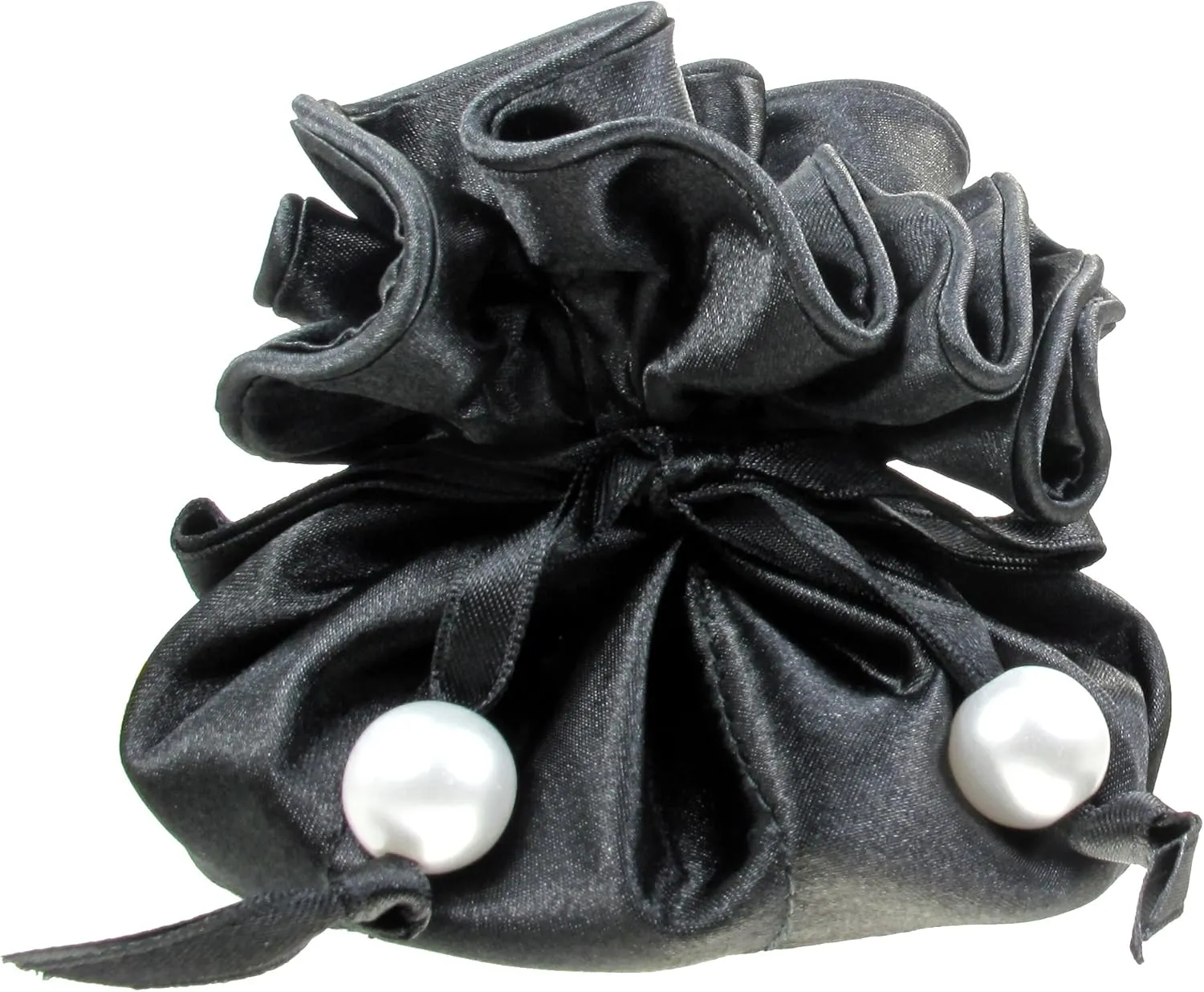 Drawstring Premium Satin 2-in-1 Jewelry Pouch Travel Gift Bag Accessory, 16 Pockets, Black
