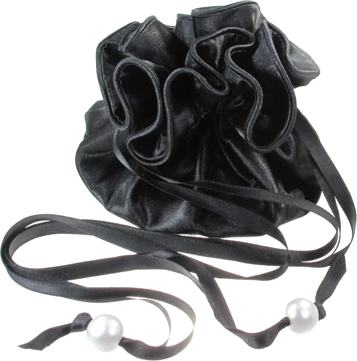 Drawstring Premium Satin 2-in-1 Jewelry Pouch Travel Gift Bag Accessory, 16 Pockets, Black