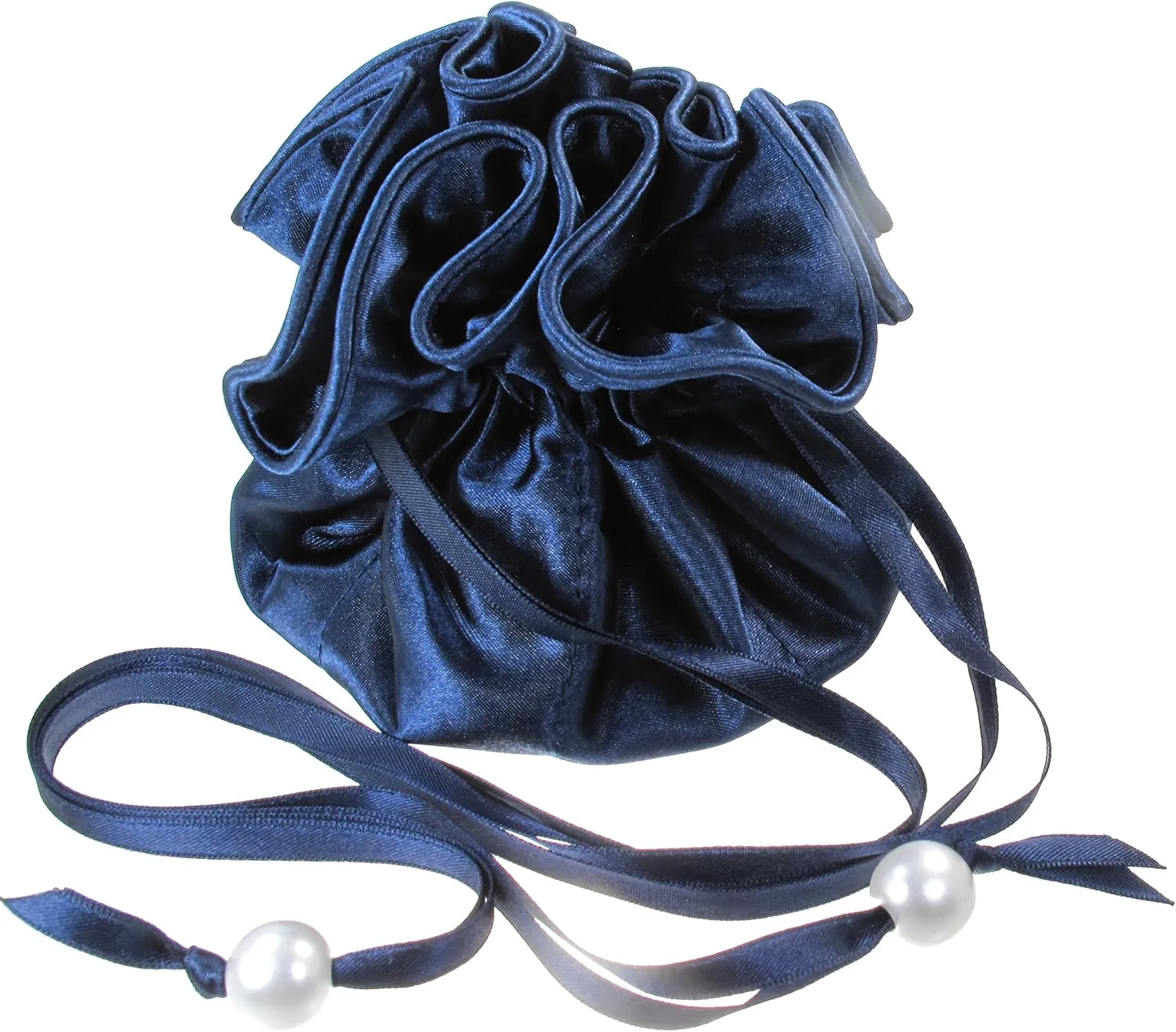 Drawstring Premium Satin 2-in-1 Jewelry Pouch Travel Gift Bag Accessory, 16 Pockets, Dark Blue