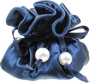 Drawstring Premium Satin 2-in-1 Jewelry Pouch Travel Gift Bag Accessory, 16 Pockets, Dark Blue